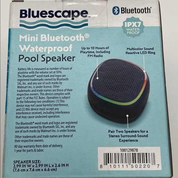 Bluescape Mini Portable Waterproof Bluetooth Pool Speaker IPX7 LED Lights- Black - Picture 7 of 7